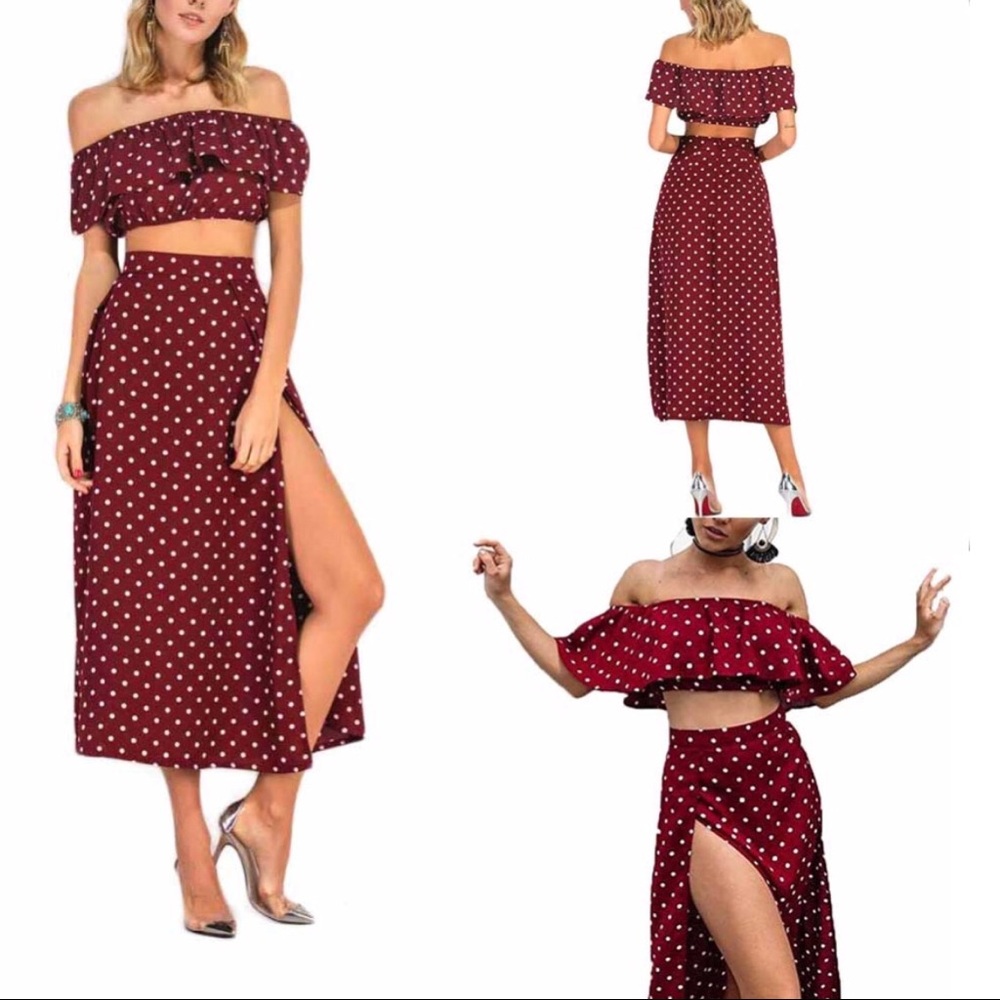 Off Shoulder Vintage Dot Long Maxi Dress - Picture 3 of 8